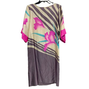 Flora Kung Floral Sign Silk Dress Kimono Multicolor Size 4 Neiman Marcus A000467